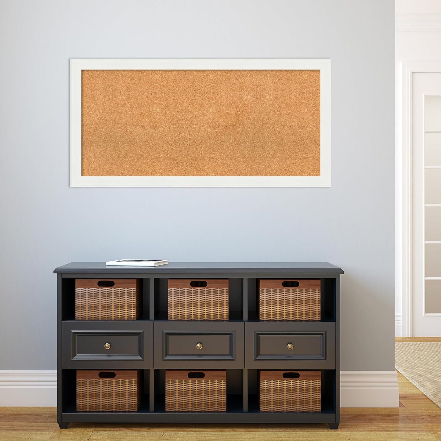 Amanti Art Natural Cork Board for Wall, 23x47 Vision Board with White Frame, Oversize Corkboard Office Decor for Home Organization, Casual Corkboard Pinboard to Display Items for Home Organization in