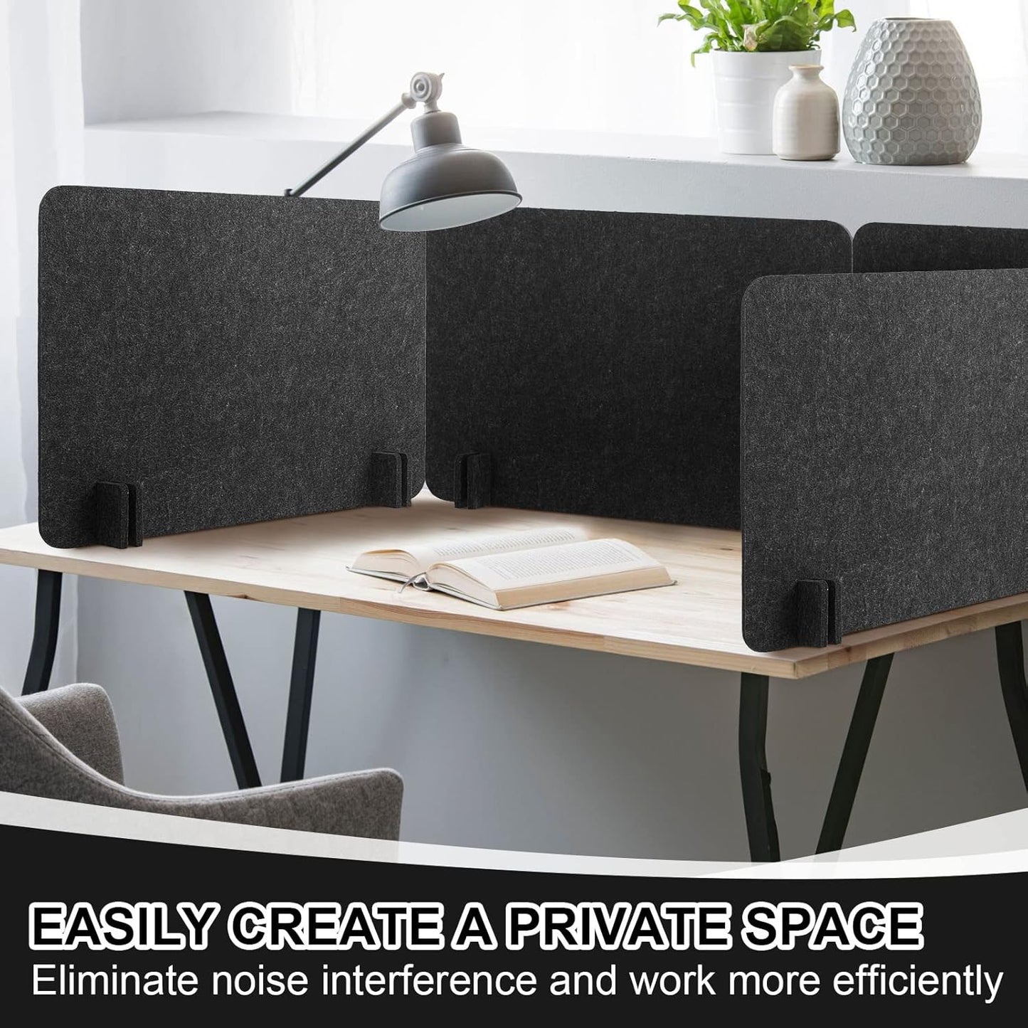 4 Pack Acoustic Desk Divider Desk Partition - Freestanding Privacy Panel 16 x 24 Inches Noise Reducing Partition for Office Table Standing Student Study Reception Area(Black Gray)