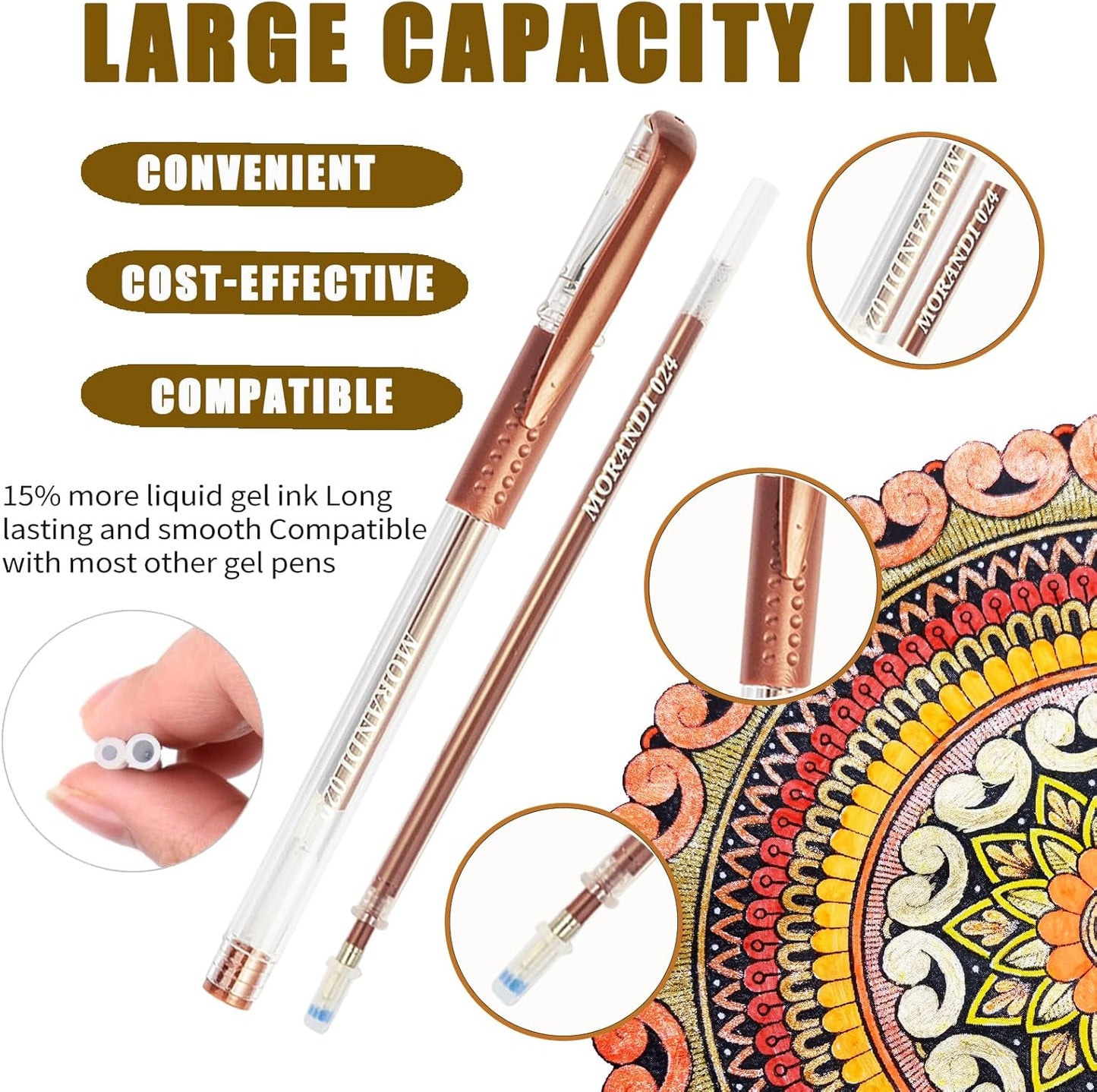 Skin Tone Gel Pens for Coloring Book,72 Color Gel Pens Set including 24 Color Gel Pen with 48 Refills,40% More Ink Colored Gel Pens for Drawing, Doodling, Scrapbook, Journaling