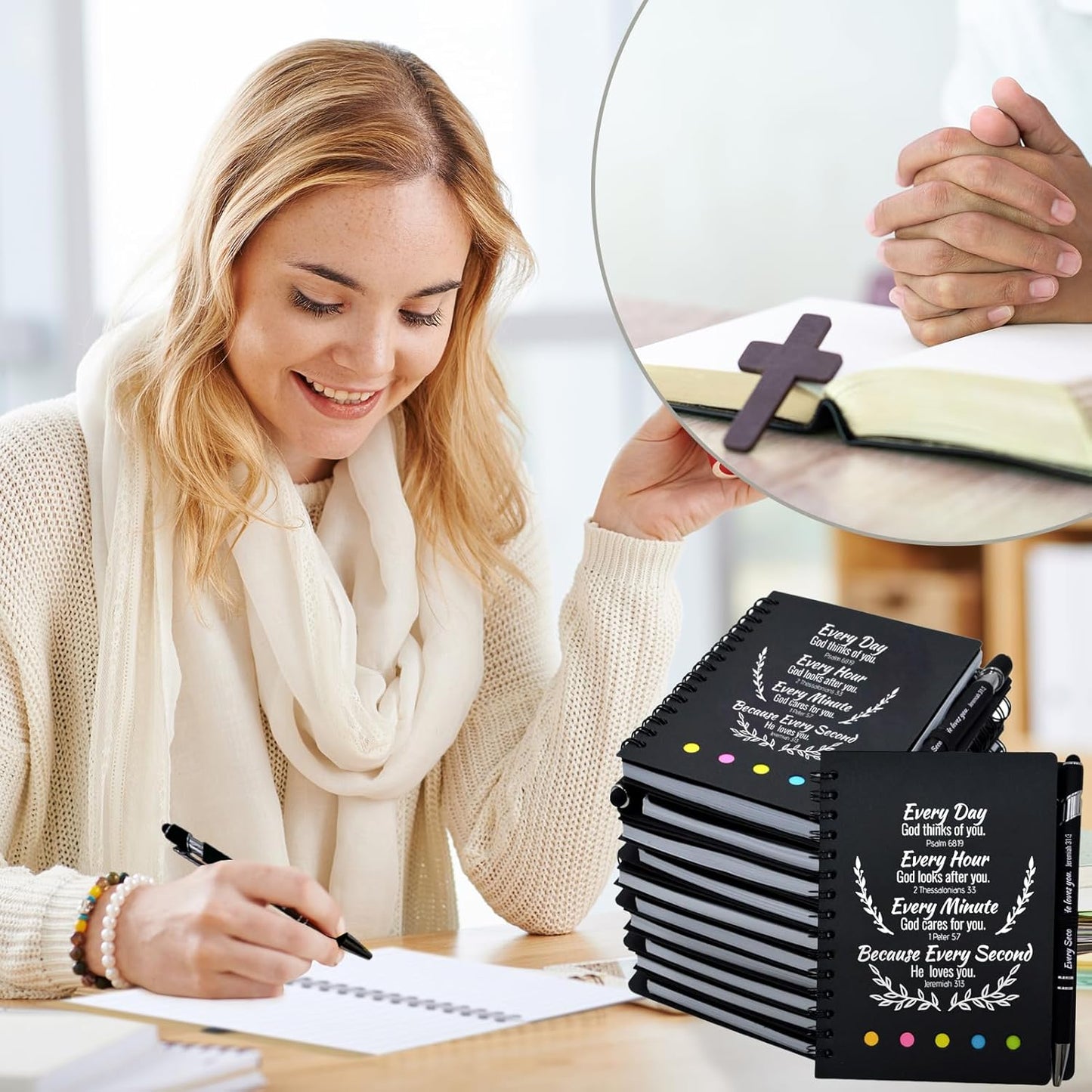 200 Pcs Bulk Christian Gifts Prayer Journal for Woman - 100 Set Religious Notepad with Christian Pen - Bible Notebook - Church Gifts for Inspirational, Bible Study, Devotions (Black)