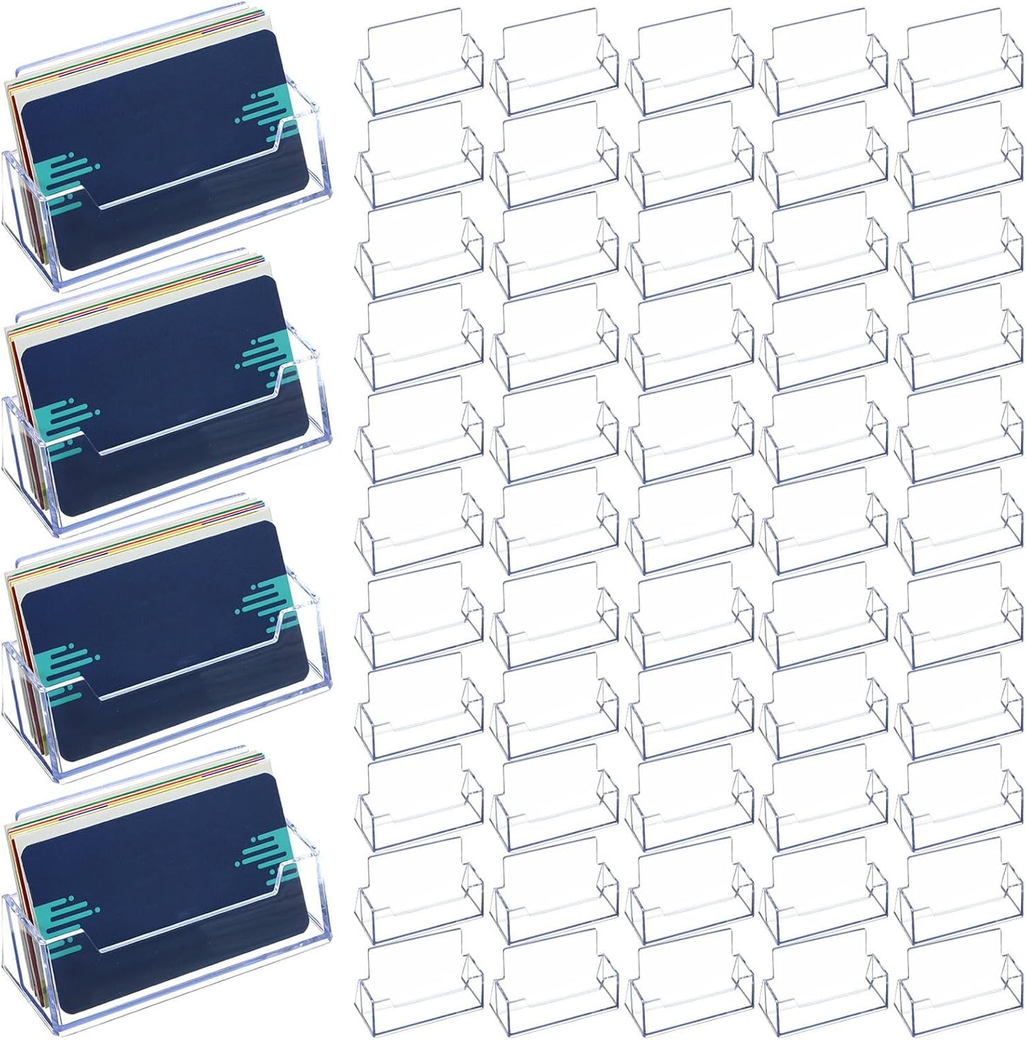 Thenshop 64 Pack Business Card Holder Desktop Business Card Stand Acrylic Holder Stand Clear Postcard Display for Home Office Desk Table(Standard Style)