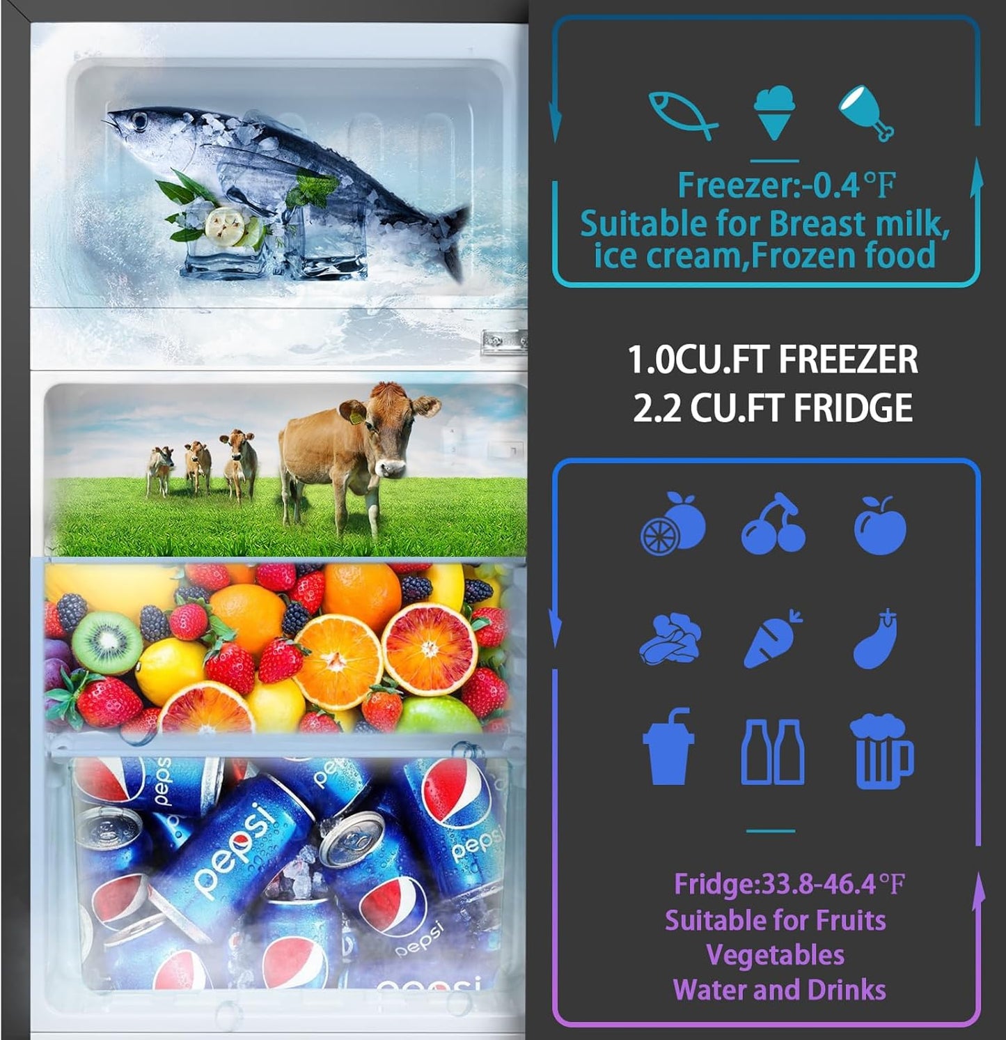 Mini Fridge With Freezer,3.2 Cu.Ft Compact Refrigerator,Mini Refrigerator With 2 Doors For Bedroom,Office,Kitchen,Apartment,Dorm(sliver)