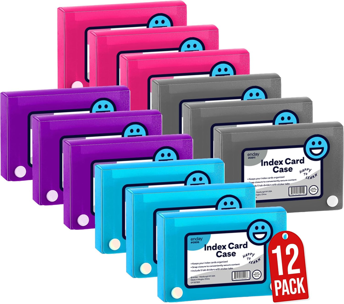 3" X 5" Index Card Case Holds 100 Cards Includes Business Card/Index Holder and 5 Tab Dividers Comes in Assorted Color – (Pack of 12) By (Emraw)