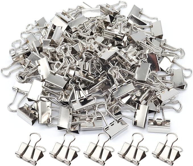 Silver Binder Clips, Mini Paper Clip, Small Paper Clamps 15mm, 100 Pack Micro by YCVIORING