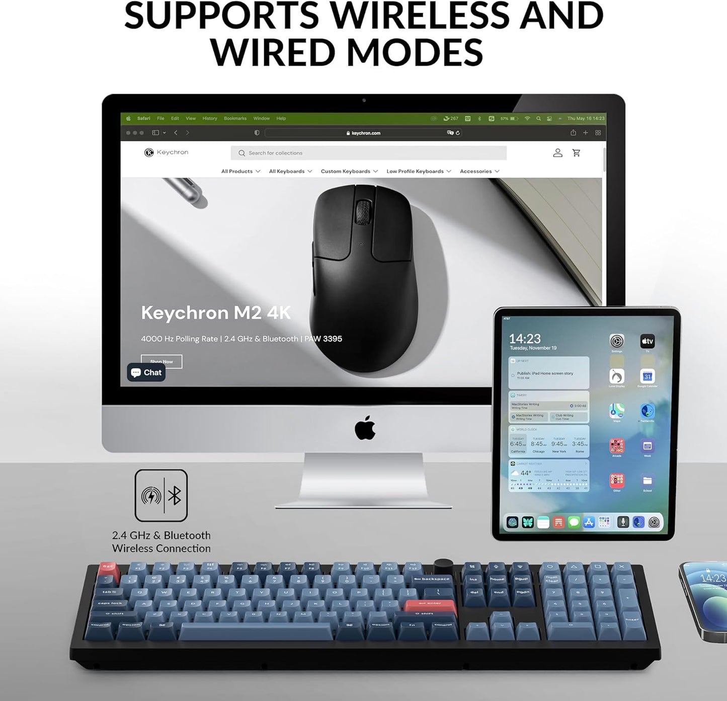 Keychron V6 Max Wireless Custom Mechanical Keyboard, 2.4 GHz Bluetooth QMK Full-Size Layout RGB with Hot-swappable Gateron Brown Switch Compatible with Mac Windows Linux