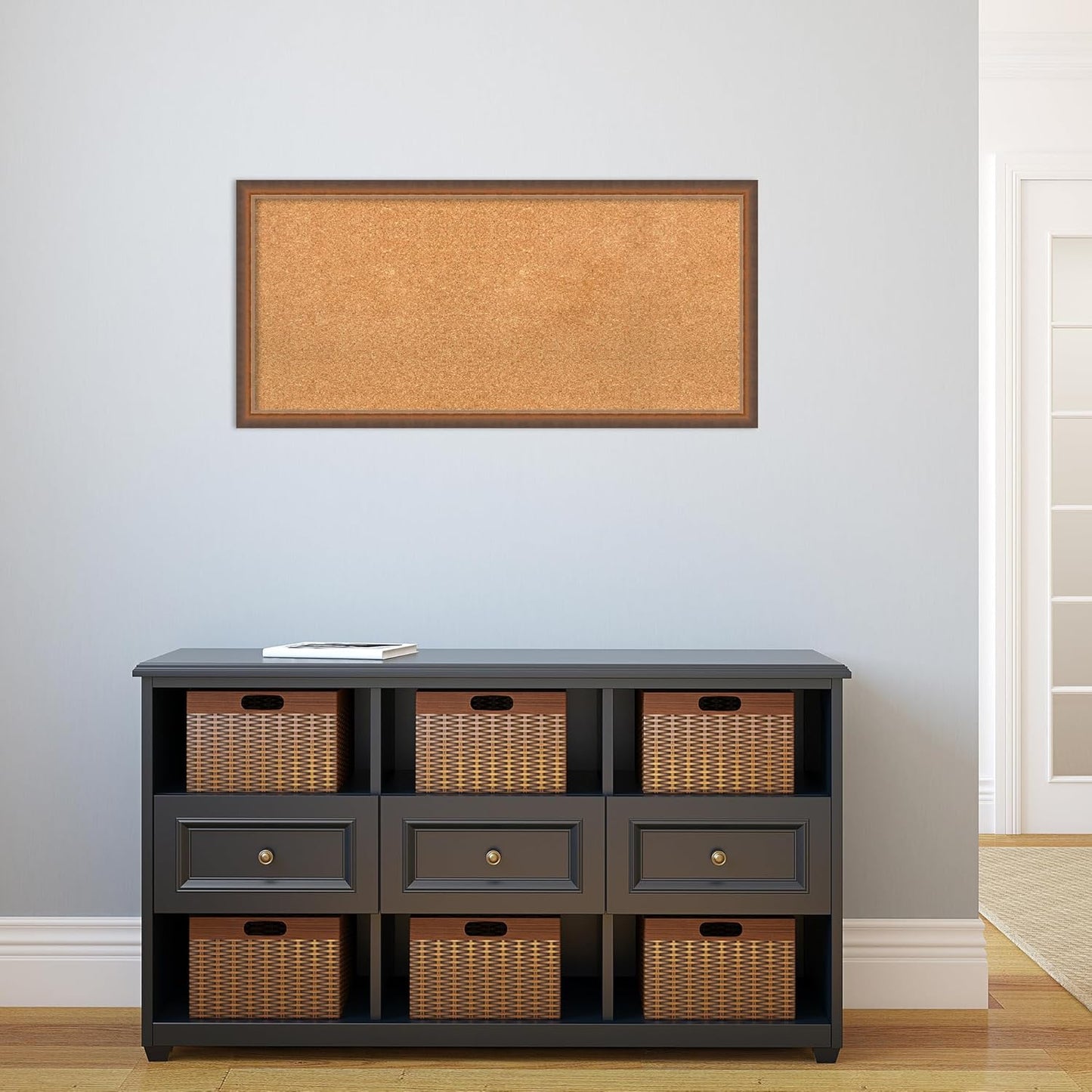 Amanti Art Natural Cork Board for Wall, 18x38 Vision Board with Bronze Frame, Medium Corkboard Office Decor for Home Organization, Modern Corkboard Pinboard to Display Items for Home Organization in