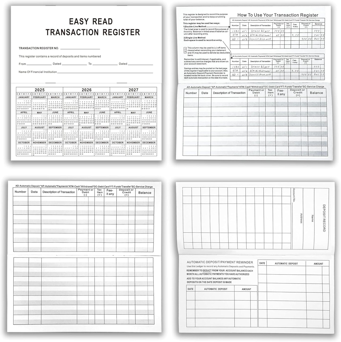 12 - Pack 6"×3" Blank Transaction Check Registers Exclusive for Personal Checkbook - Suitable for Personal & Business Banks, Saving Accounts, Deposits & Credit Cards