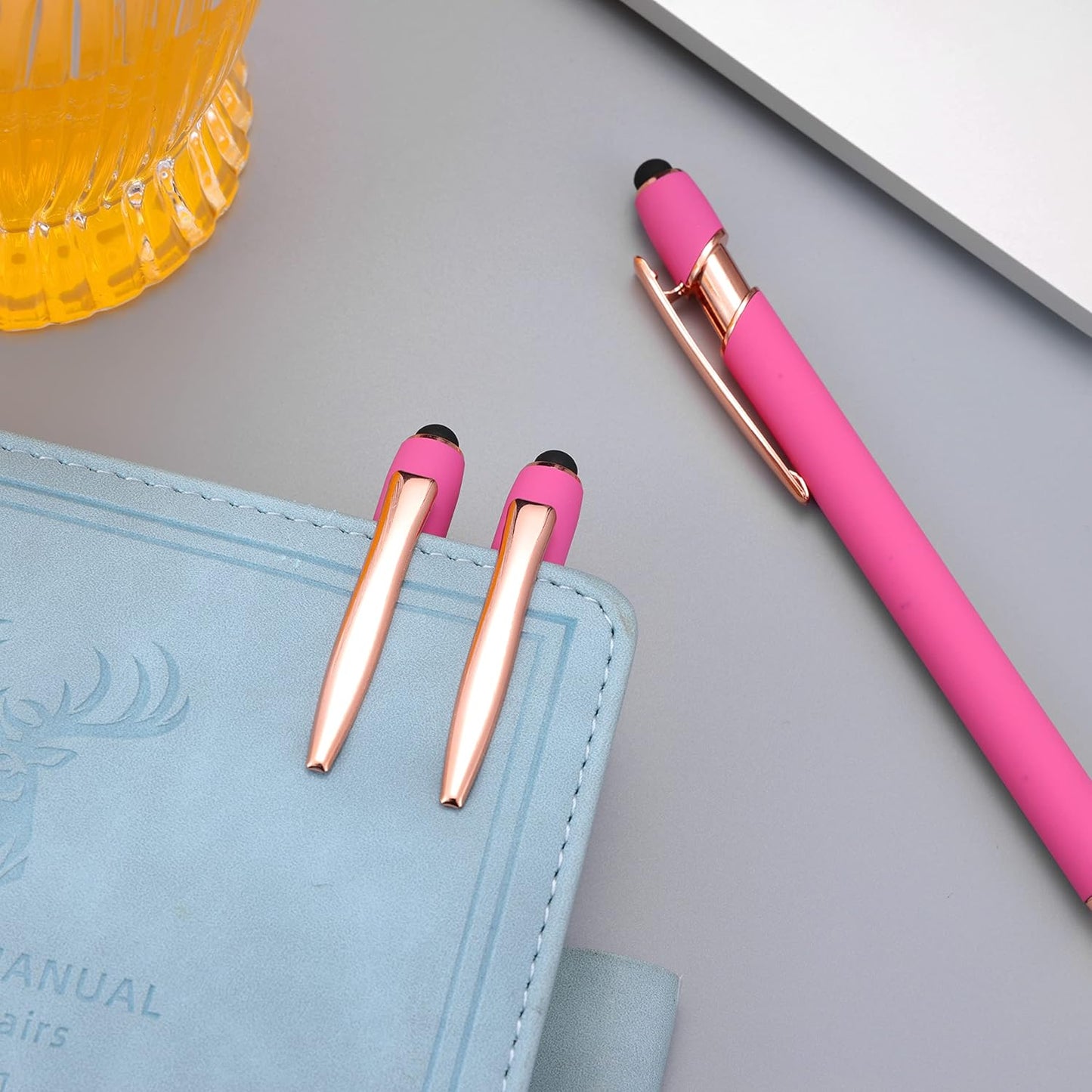 12 PCS 2 in 1 Stylus Ballpoint Pen with Stylus Tip, 1.0 mm Black Ink Metal Pen Stylus Pen for Touch Screens (Rose Gold & Pink)