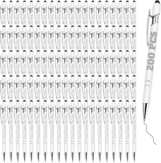 Personalized Pens Bulk 200 with Name Custom Engraving Ballpoint Pens with Stylus Tip Customized Smooth Writing Pens Personalized Gifts for Anniversary Birthday or Graduation(White,Black Ink)
