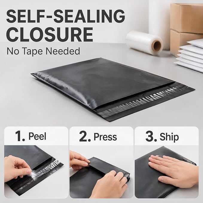 12"x15.5" Poly Mailers，Black Shipping and Envelope Bags Pack of 30 - Image 6
