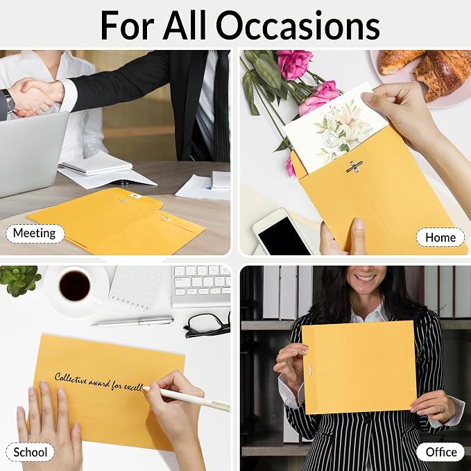 SUNEE 9"x12" Envelopes, 28-lb Heavyweight Kraft Paper, - Image 7