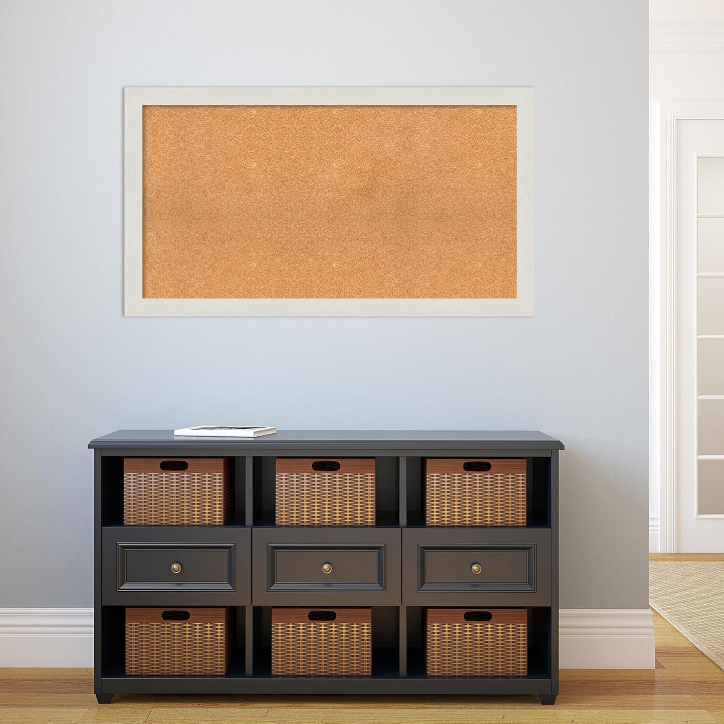 Amanti Art Natural Cork Board for Wall, 25x45 Vision Board with White Frame, Oversize Corkboard Office Decor for Home Organization, Country Rustic Corkboard Pinboard to Display Items for Home