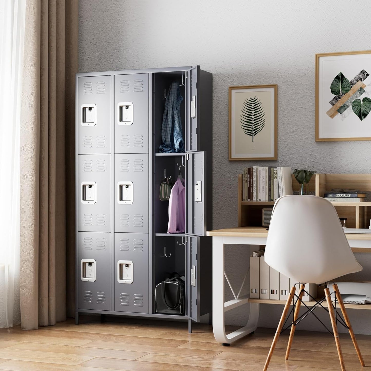 Metal Lockers for Employees with Lock,9 Doors Metal Storage Locker with 18 Hooks,Steel Storage Locker for School Office Gym Bedroom,Assembly Required (9 Door-Dark Grey)