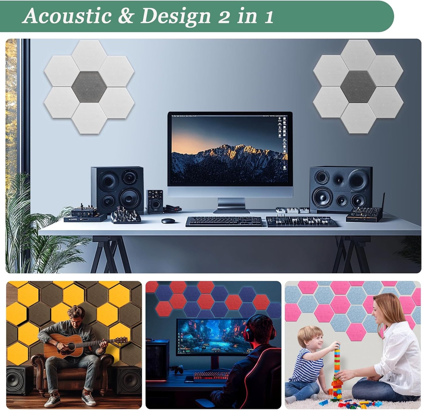 Hexagonal Acoustic Panels-18 Pack High-Density Sound Absorbing Panels 12"X10"X0.4" for Enhanced Noise Reduction, DIY Design, Idea for Studios, Offices, and Home Theaters(Coffee Brown)