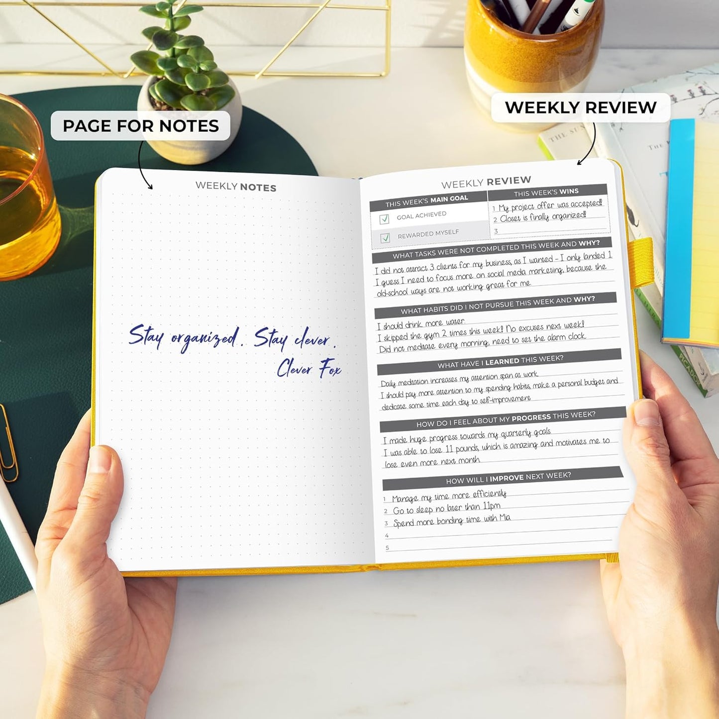 Clever Fox Daily Planner – Undated Planning Notebook with Hourly Schedule & To-Do List – Personal Day Task & Work Organizer, 6 Months (Amber Yellow)