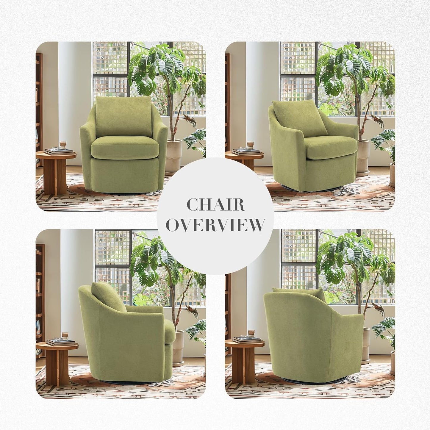 COLAMY Swivel Accent Chair, Living Room Chair Upholstered 360° Swivel Chair Modern Reading Armchair for Bedroom/Office/Nursery, Green