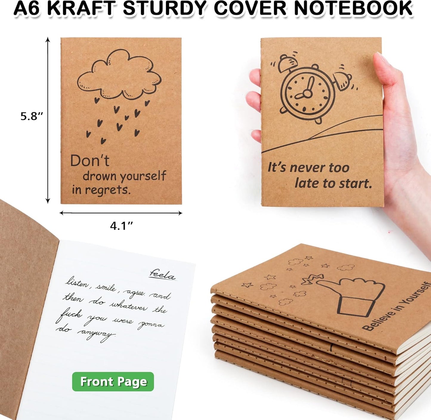 feela 30 Pack Kraft Notebooks, 15 Designs A6 Cute Mini Pocket Notebooks and Journals, Lined Motivation Small Journal Notebook Bulk for Women School Supplies Taking Memos, 4.1X5.8 in, 80 Pages