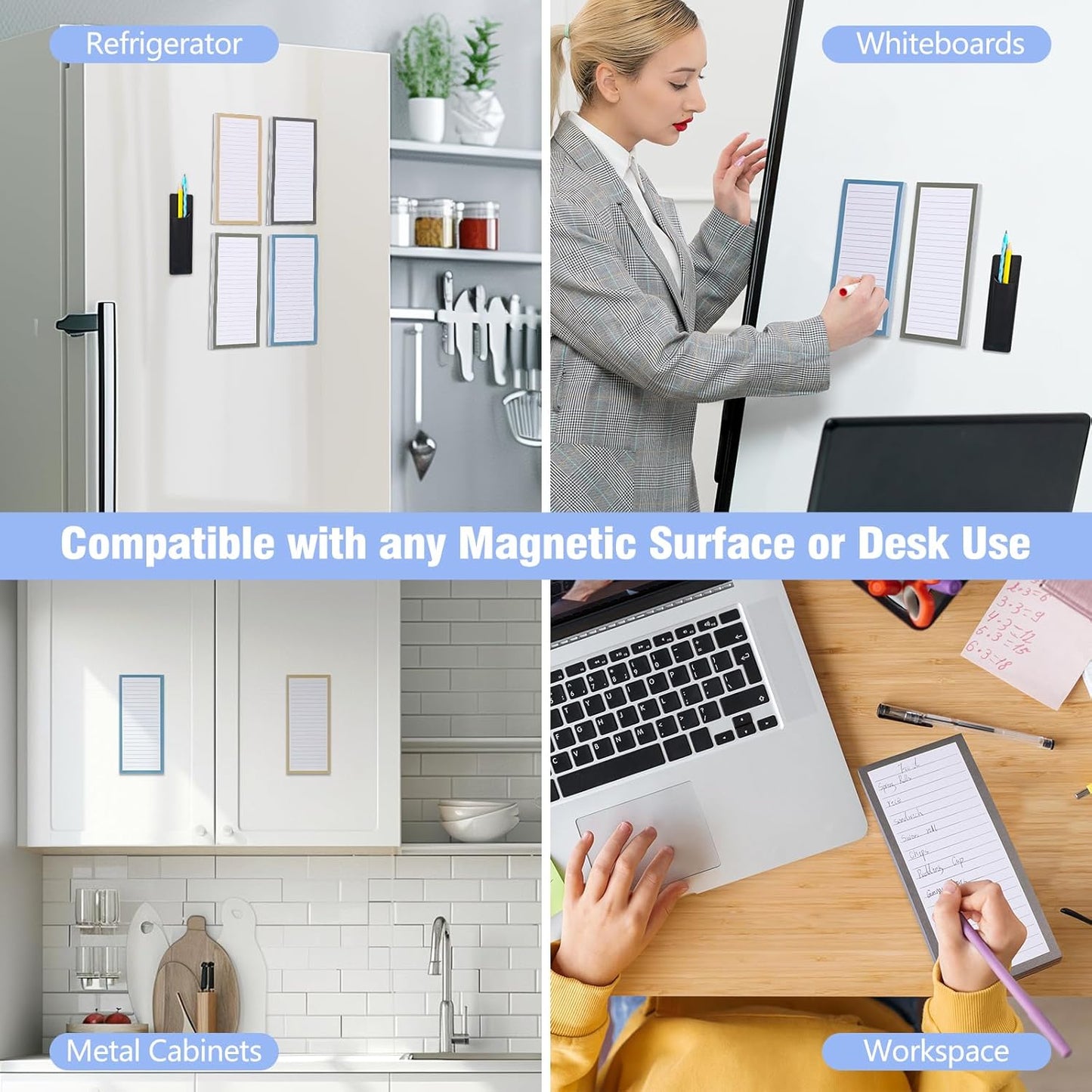 4 Pack Magnetic Note Pad for Fridge with Pen Holder, Totally 200 Sheets Magnetic To Do List, Grocery List, Shopping List, Memo Pads for Refrigerator（Dark Color）