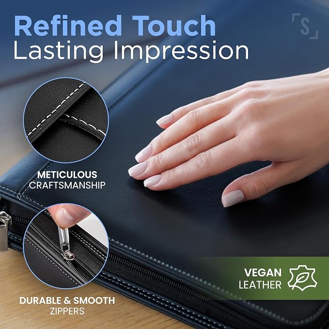 STYLIO Black Zipper Padfolio Portfolio Binder w/Carrying Handle | Organizer - Image 4