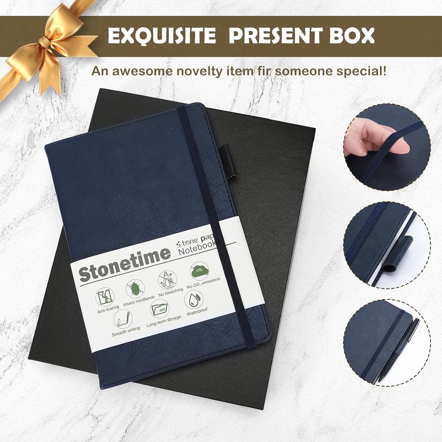 Stone Paper Notebook for Women Men, Waterproof Notebook Hardcover Executive Journal, Ruled Notebooks for Writing, Business, Work ＆ School, 160 Pages Notebook with Gift Box (B5 Blue)