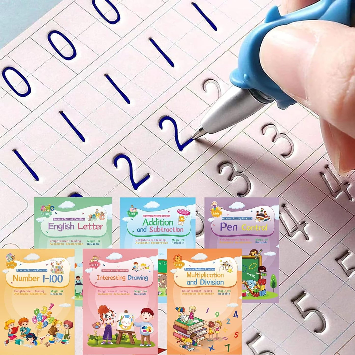 Magic Ink Copybooks for Kids Reusable Handwriting Workbooks for Preschools Grooves Template Design and Handwriting Aid (6)