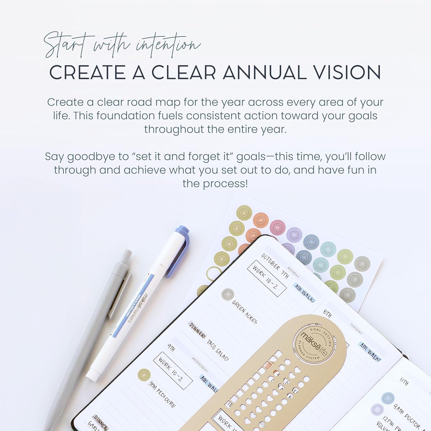 Quarterly Undated Planner - Goal Setting And Weekly Planner, Productivity Tools, Time-Management, Habit Tracker, Green