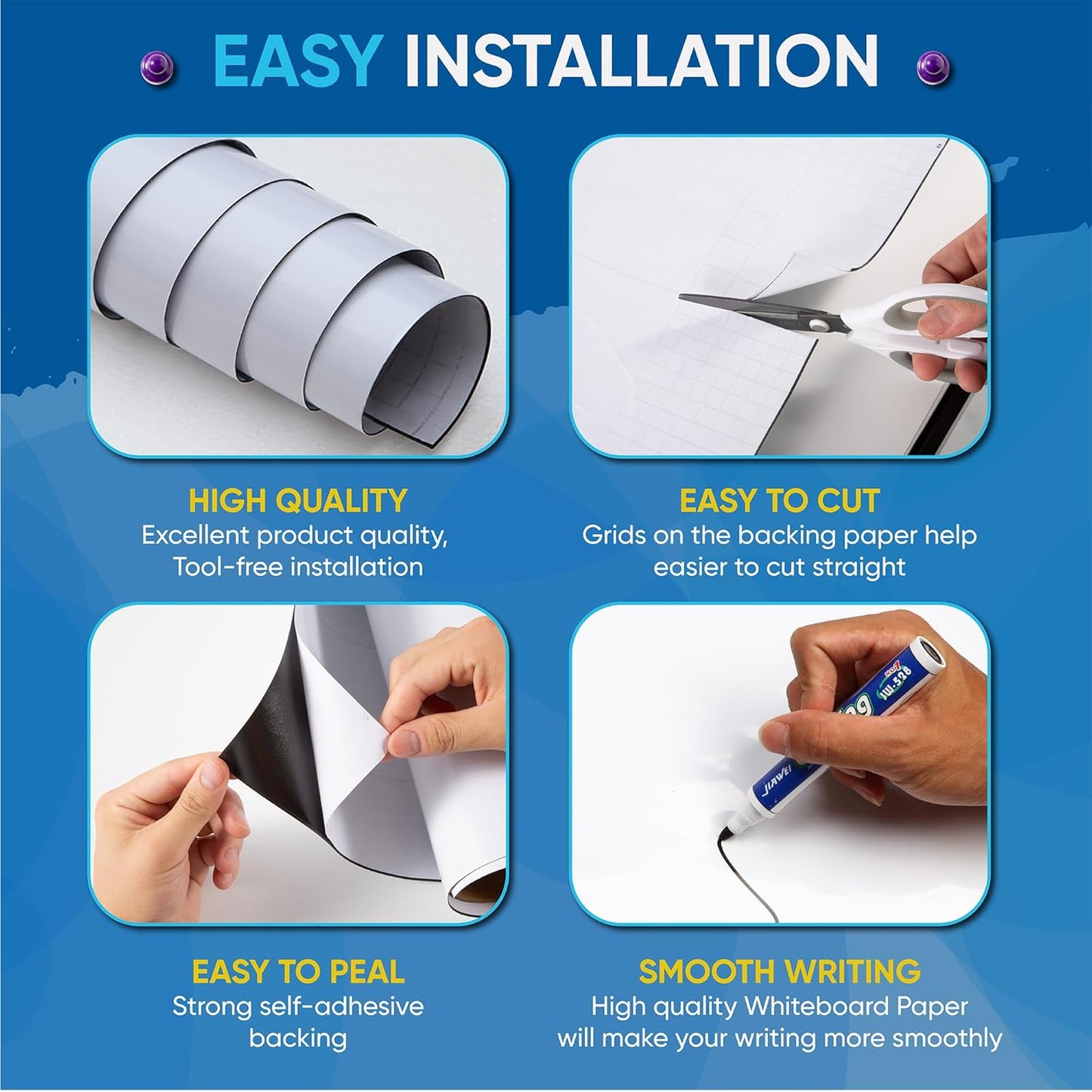 YOUNGJQ Magnetic Whiteboard for Wall 60" x 36”, Self-Adhesive Magnetic Dry Erase White Board Sticker, Peel and Stick Wallpaper, Easy to Write and Clean for Office Home Playroom