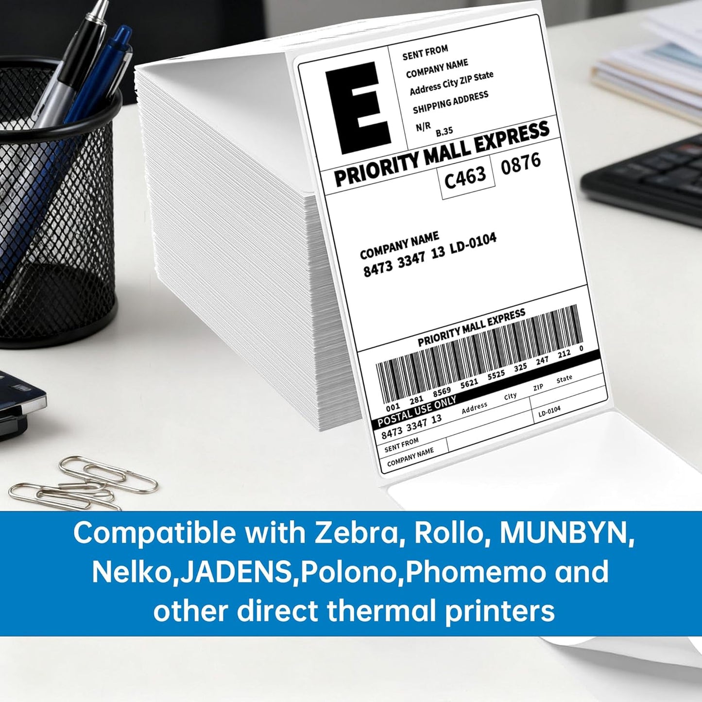 HUOJI 4x6 Direct Thermal Shipping Labels, 2 Stacks 1000 Labels, Fanfold, Compatible with Rollo, Zebra, MUNBYN Printers(Commercial Grade)