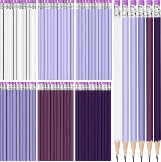 TecUnite 120 Pcs #2 HB Pencils with Eraser No 2 Unsharpened Wooden Hexagonal Pencils for Adults Gifts for School Exam art Learning Office Sketching(Purple Series)
