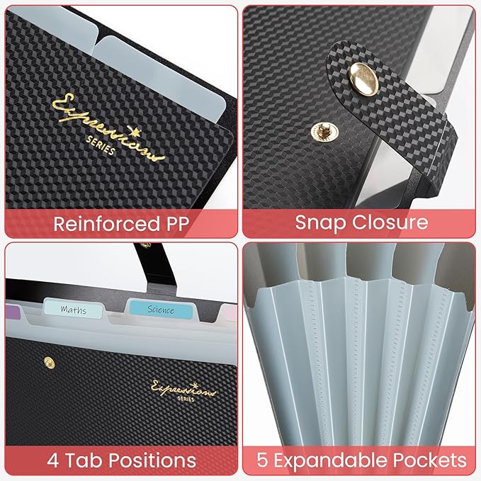 Sooez Expanding File Folder, Letter Size Accordion File Organizer, 5 Pocket - Image 4