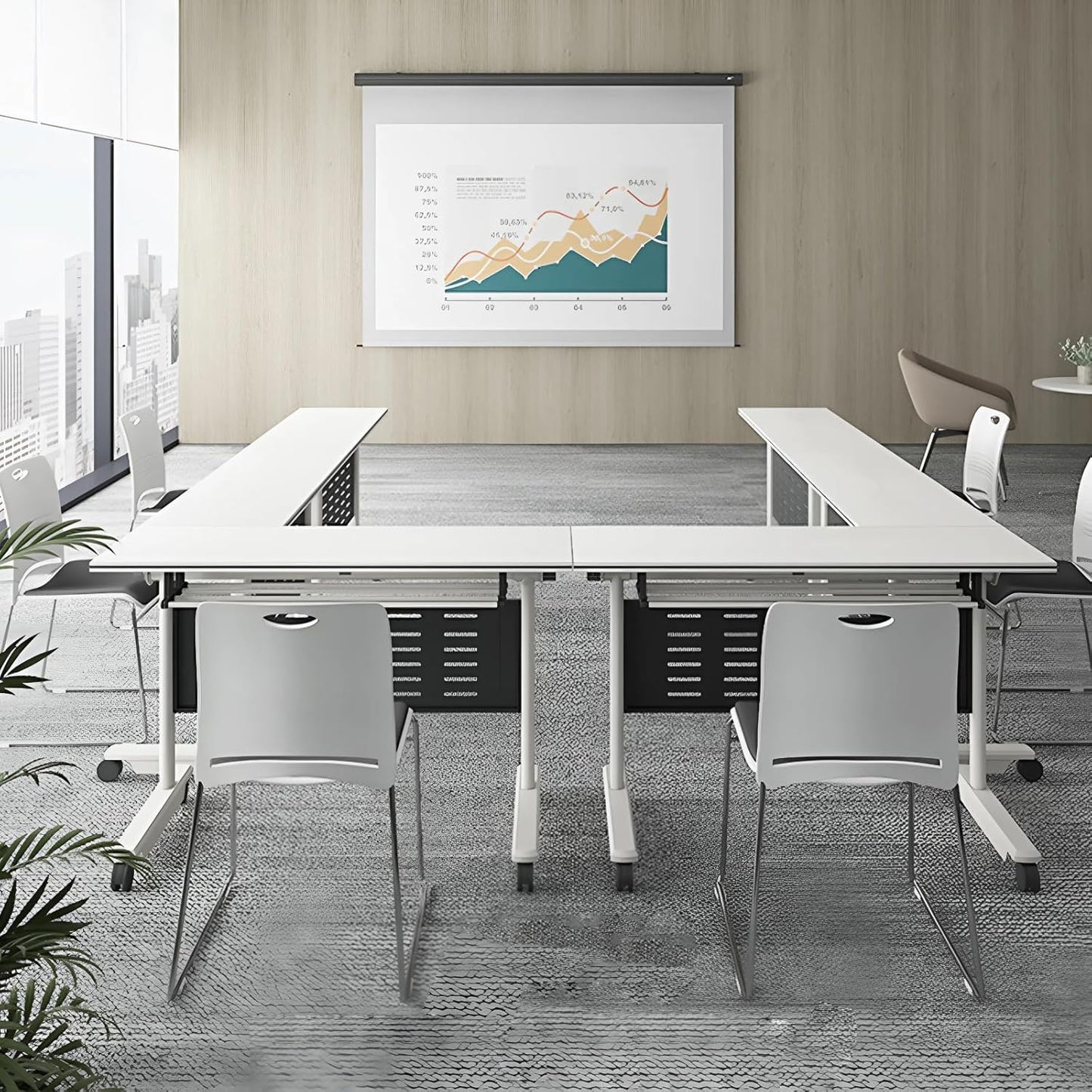 8Pack Conference Room Table, Folding Conference Table for Office Classroom, Mobile Training Tables with Casters Silent Wheels, Large Rectangular Convertible Modular Seminar Tables (L70.9in)