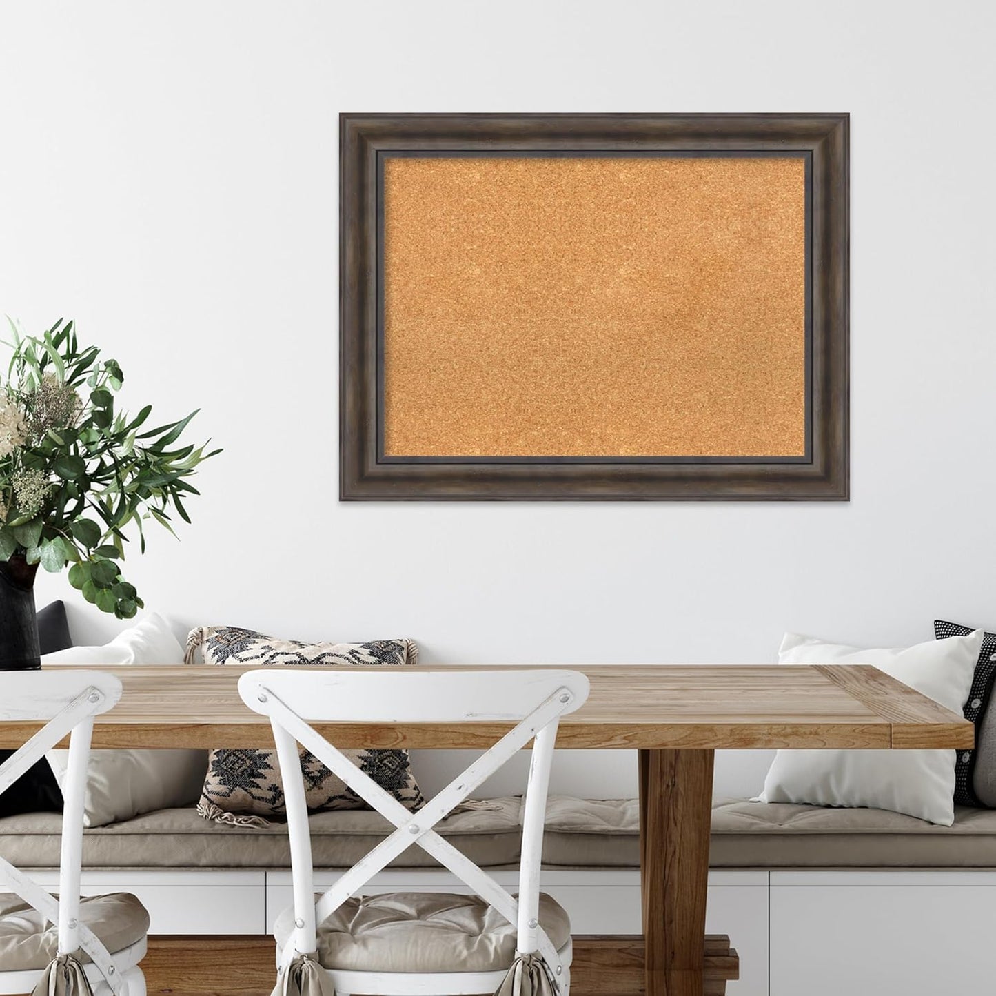 Amanti Art Natural Cork Board for Wall, 25x33 Vision Board with Brown Wood Frame, Medium Corkboard Office Decor for Home Organization, Rustic Farmhouse Corkboard Pinboard to display items for home