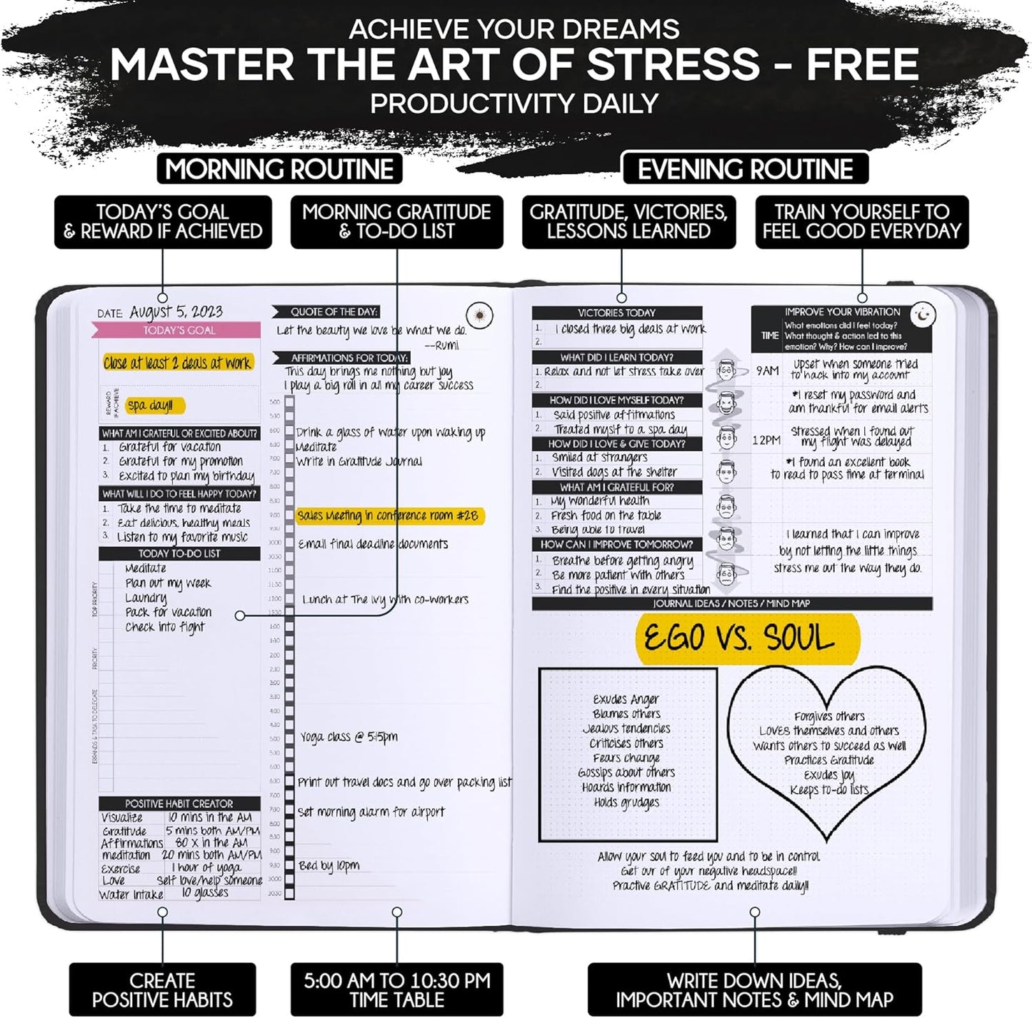 Manifestation Journal - 5 Minute Manifesting & Self Care Journal | 90-Day Undated Daily Planner for Positivity, Affirmations & Gratitude | Guided Mindfulness, Reflection | Vision Board + Stickers