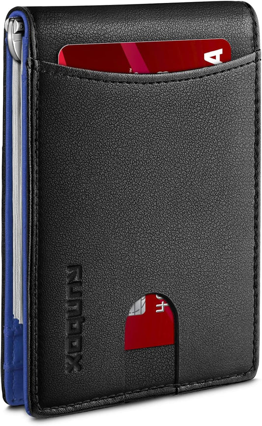 Slim Wallet for Men Genuine Leather RFID Blocking Bifold Minimalist Front Pocket Mens Wallet with Money Clip Thin Gift Box