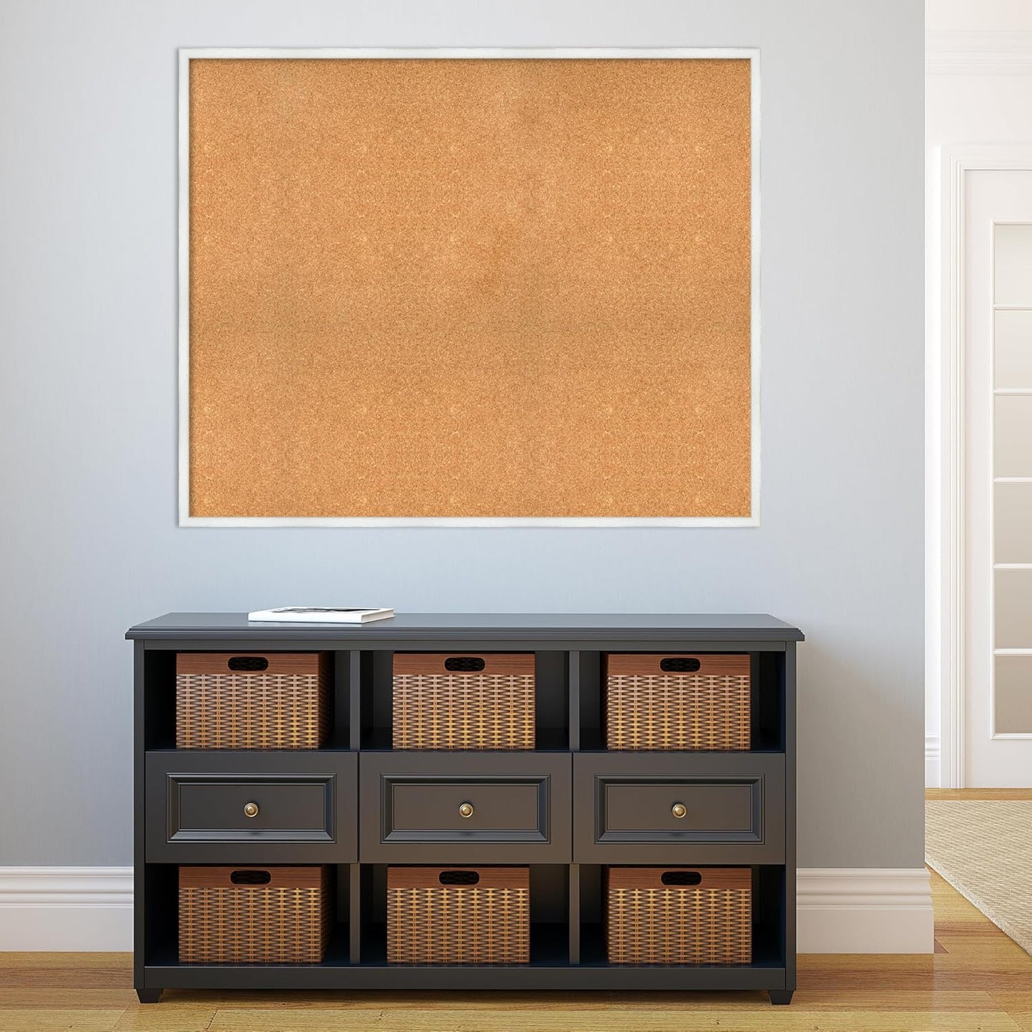 Amanti Art Natural Cork Board for Wall, 37x45 Vision Board with White Frame, Oversize Corkboard Office Decor for Home Organization, Country Rustic Corkboard Pinboard to Display Items for Home
