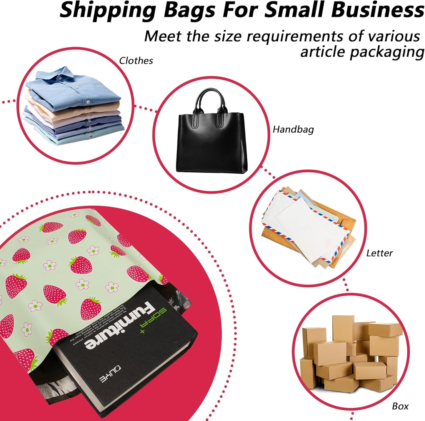 Poly Mailers 6x9 Inch 100 Pcs - Strawberries printed Shipping Bags, 2.4mil Thickness, Waterproof and Tear Resistant Mailing Envelopes, Self-Sealing Packaging Bags for Small Business