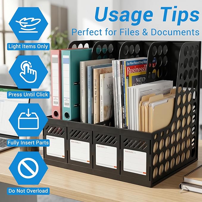 Ysenchan Plastic Magazine File Holder & Desk Organizer, 4 Vertical Compartments - Image 5