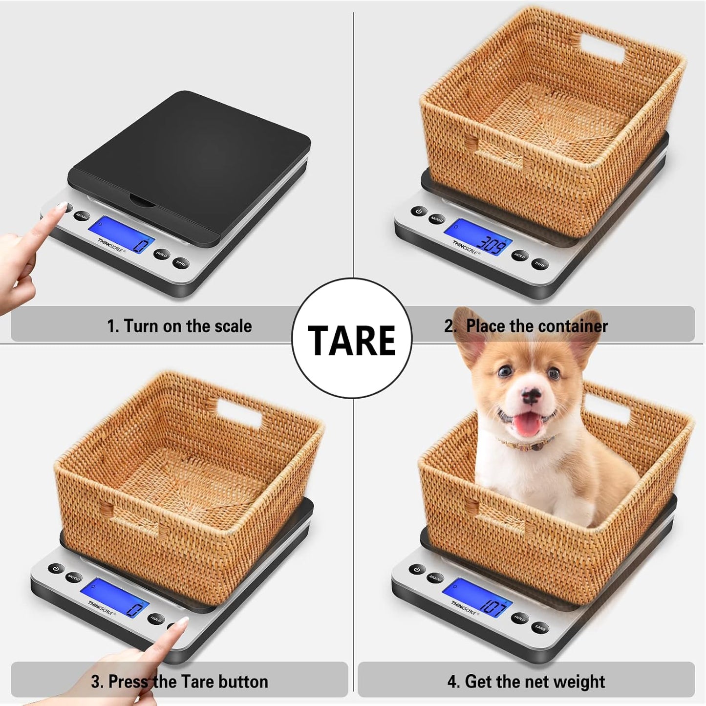 THINKSCALE Shipping Scale, 86lb Postal Scale with Hold and Tear Function, 5 Units, Auto-Off, Postage Scale for Packages Mailing Small Business, AC Adapter & Battery Included