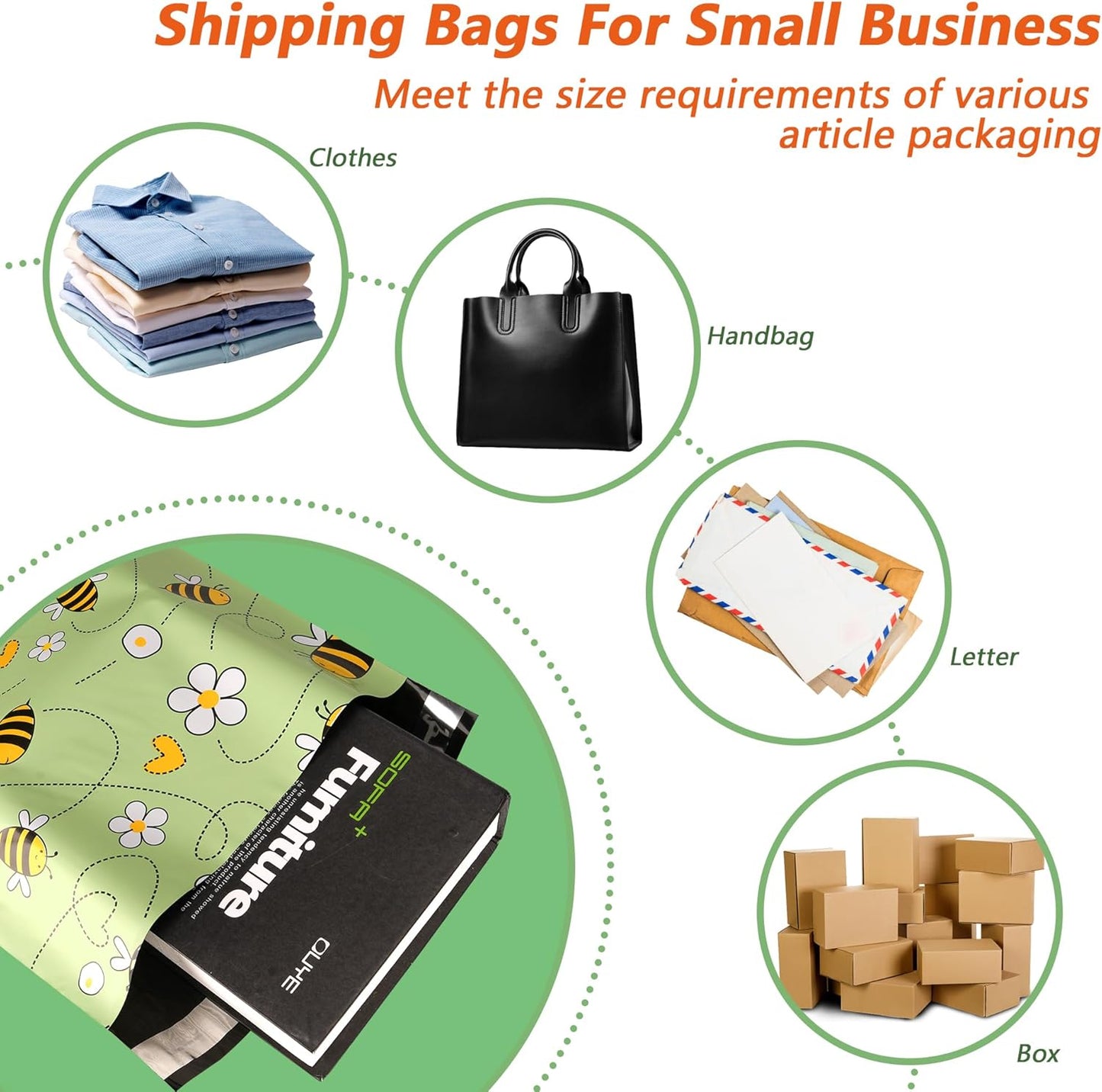 Poly Mailers 10x13 Inch 100 Pcs - Bee printed Shipping Bags, 2.4mil Thickness, Waterproof and Tear Resistant Mailing Envelopes, Self-Sealing Packaging Bags for Small Business