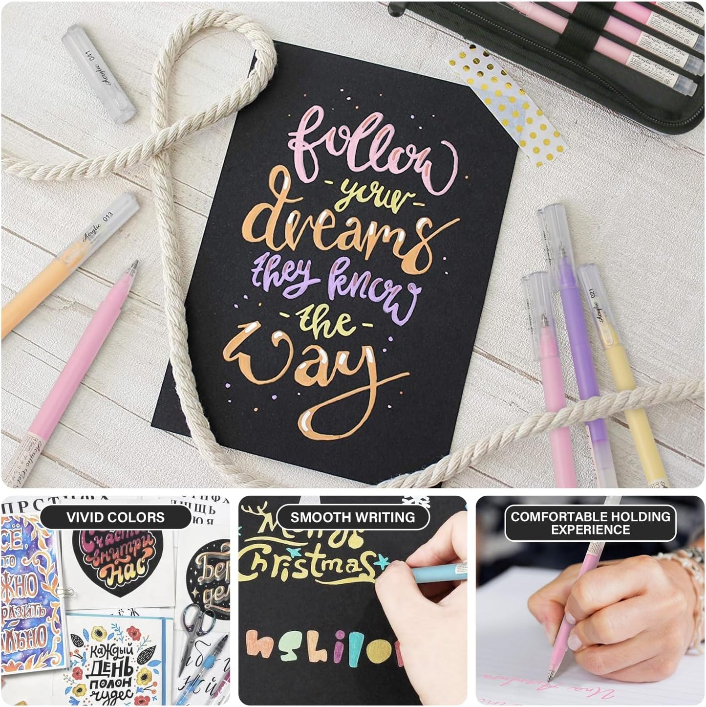 24 Colors 3D Acrylic Gel Pens & Black Paper Sketchbook for Drawing, 1mm Fine Point Acrylic Ink Pen, Opaque Archival Dull Ink Pens for Black Paper Drawing, Sketching, Illustration, Card Making