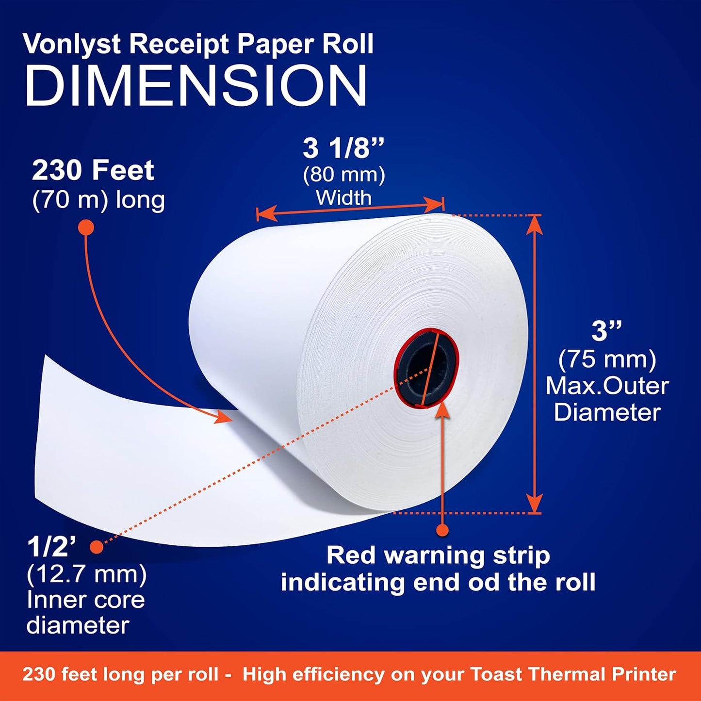 Thermal Printer Paper Roll for Toast TP200 Receipt Printer Point of Sale (12 rolls)