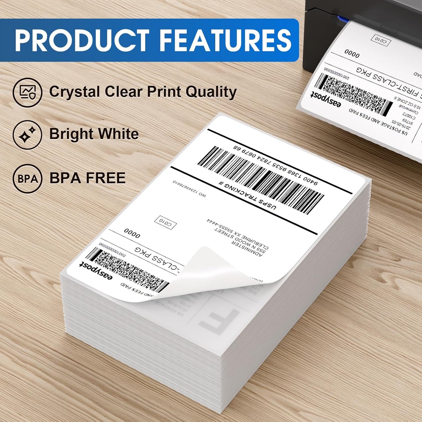MaxGear 4" x 6" Direct Thermal Labels, 4000 Fanfold Labels, for Shipping & Mailing, Perforated White, Commercial Grade with Permanent Adhesive, Compatible with Most Thermal Printers,8 Stack