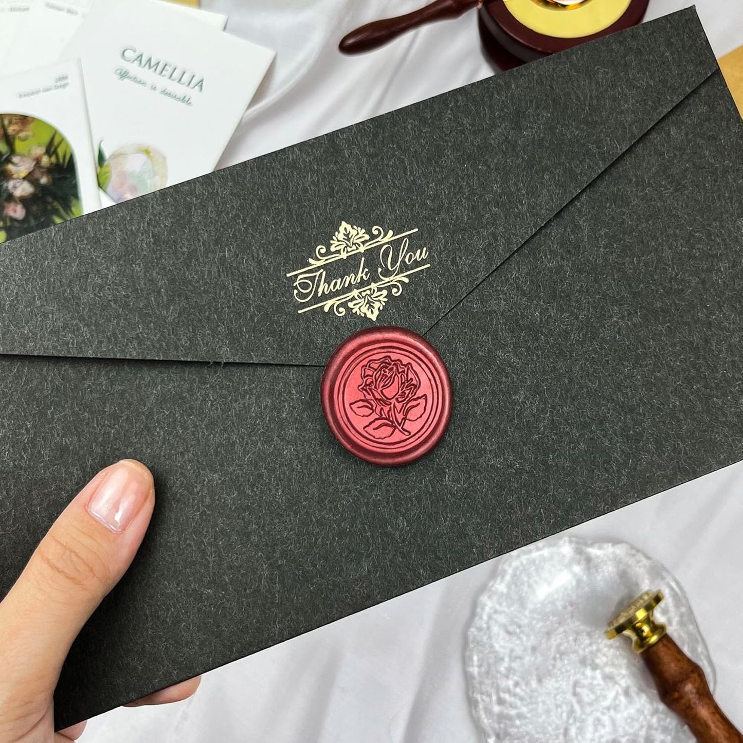 100Pcs Wax Seal Stickers Handmade Envelope Seals Self Adhesive Wax Stickers for Wedding Party Invitations, Envelope, Gift Wrap, Christmas(Rose Style, Red)