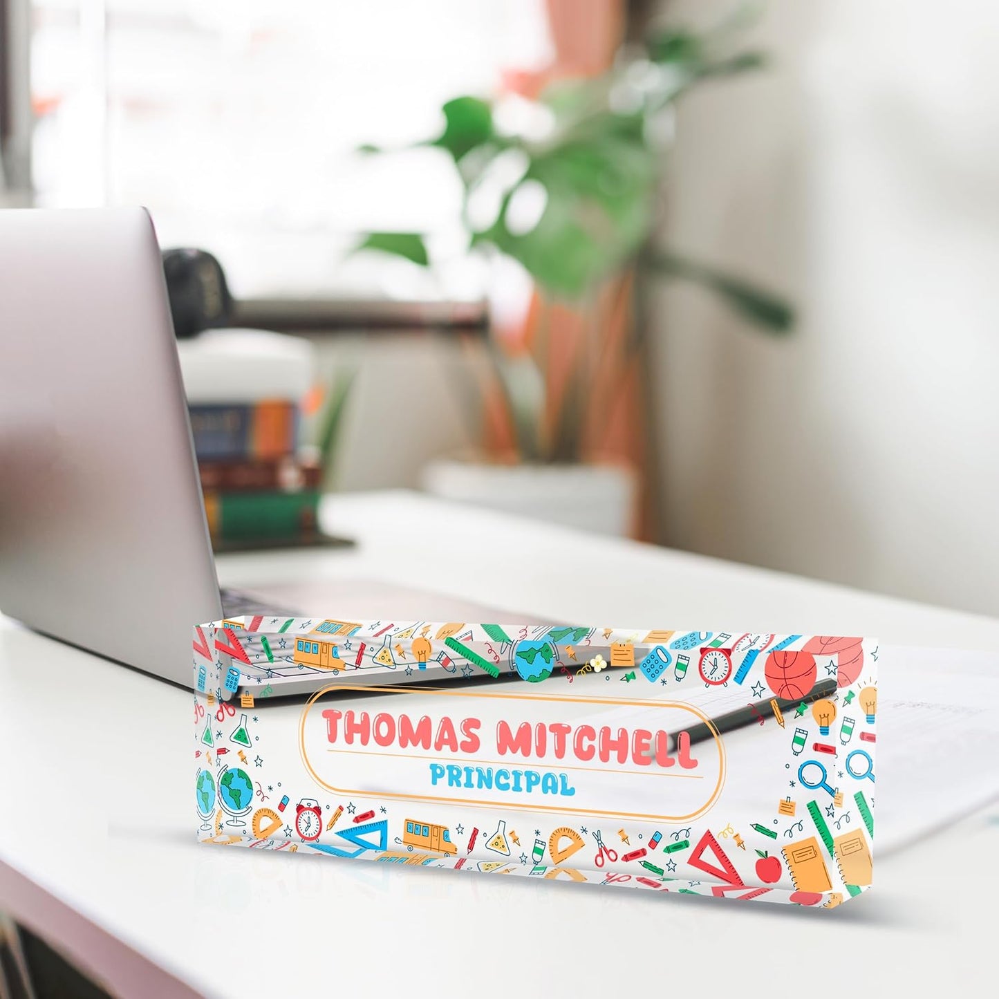 Personalized Name Plate for Desk, Custom Desk Name Plate, Acrylic Name Plate Office Desk Accessories, Personalized Office Gifts for Coworkers Teachers, Employee Appreciation Gifts (Teacher's Day)