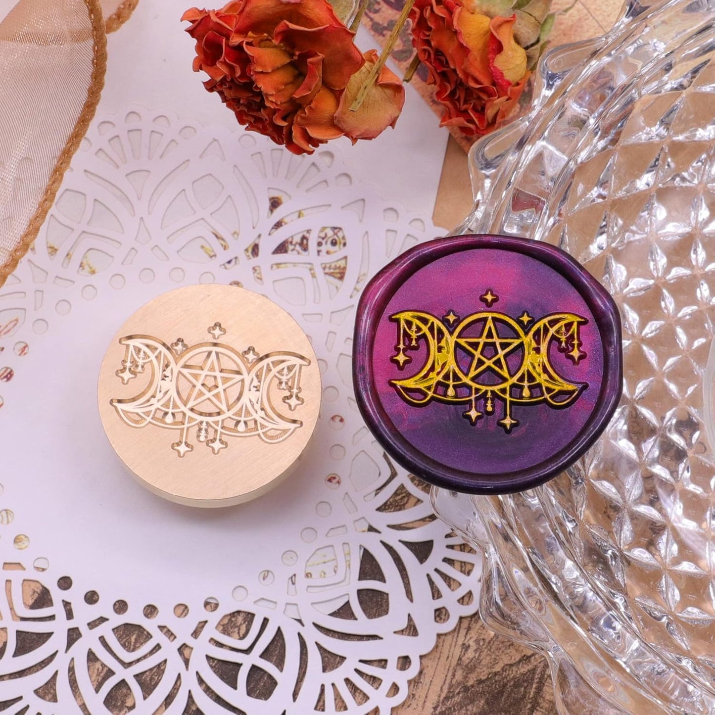 SWANGSA Triple Moon Goddess Wax Seal Stamp Kit with 200pcs Sealing Wax Beads, Great for Embellishment of Invitations, Wine Packages, Gift Idea