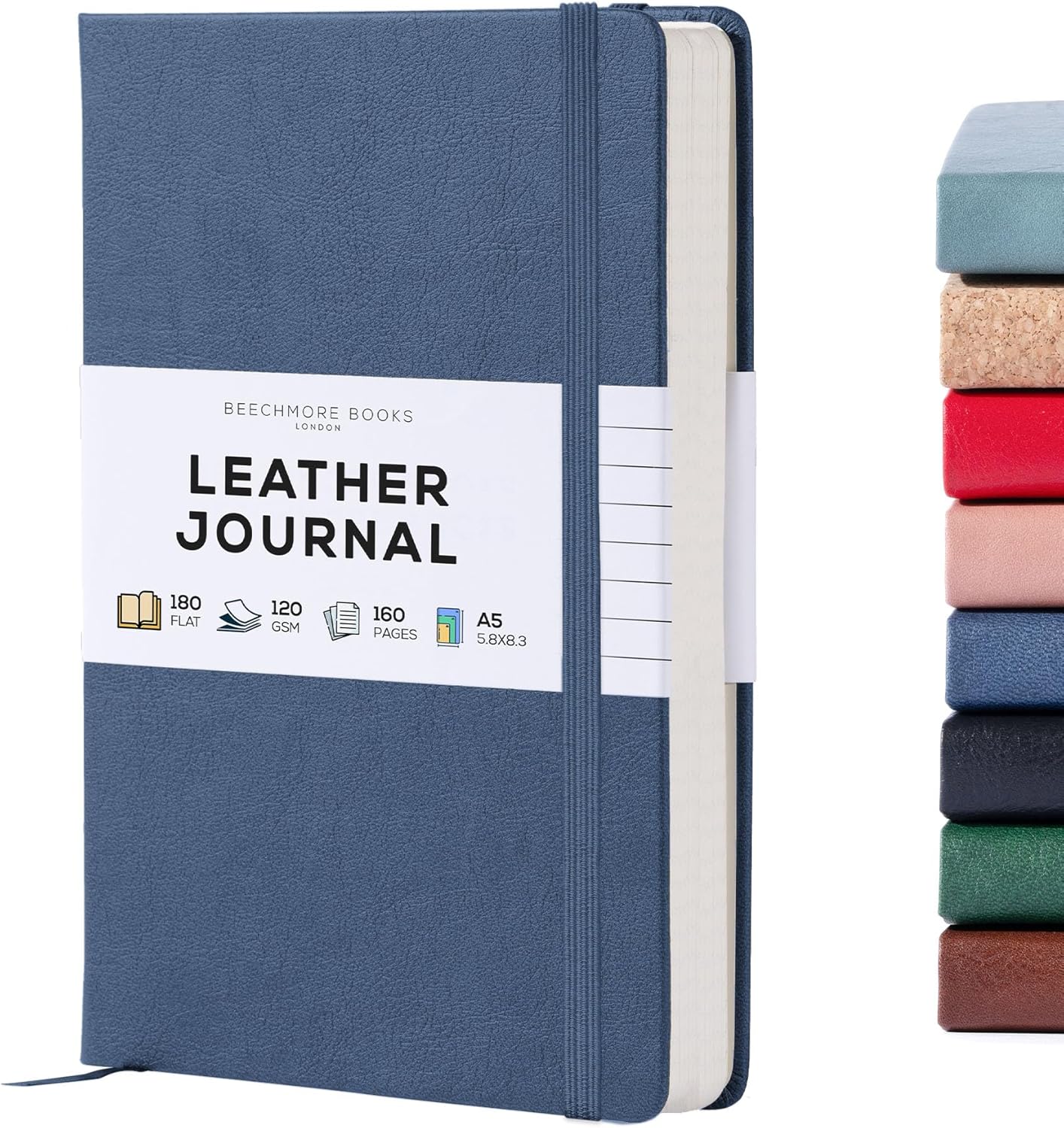 BEECHMORE BOOKS Lined Journal Notebook, 5.8 x 8.3 inch, A5 160 Lined Pages, Hardcover Leather Journals for Women, Men, Writing and Notebooks for Work - 120 GSM Thick Paper, Gifts Box Included