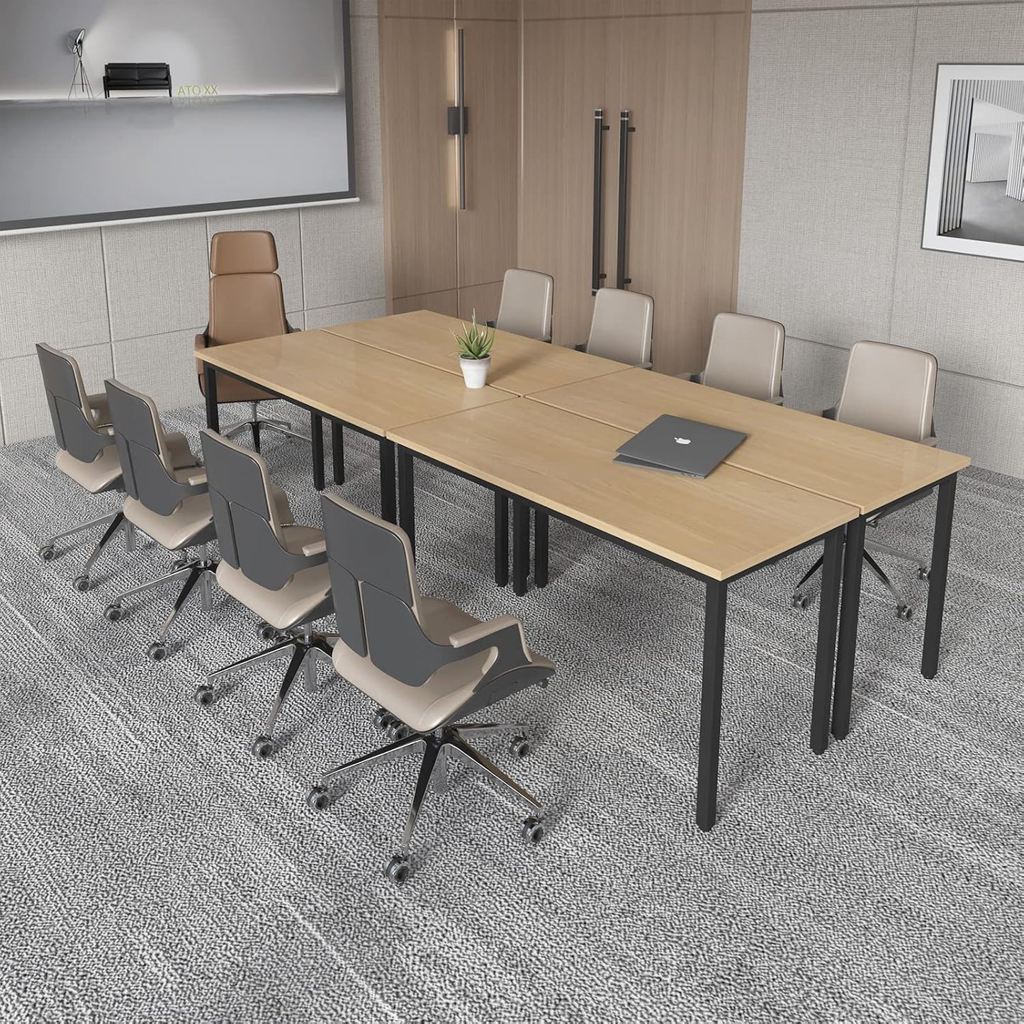 Bonzy Home Conference Tables 9ft Office Computer Desk for Meeting Room Study Writing Printer Podcast Table Save Space Design for 10 People Rustic Vintage Natural 4PCS 110.2"x47.2"x29.5"