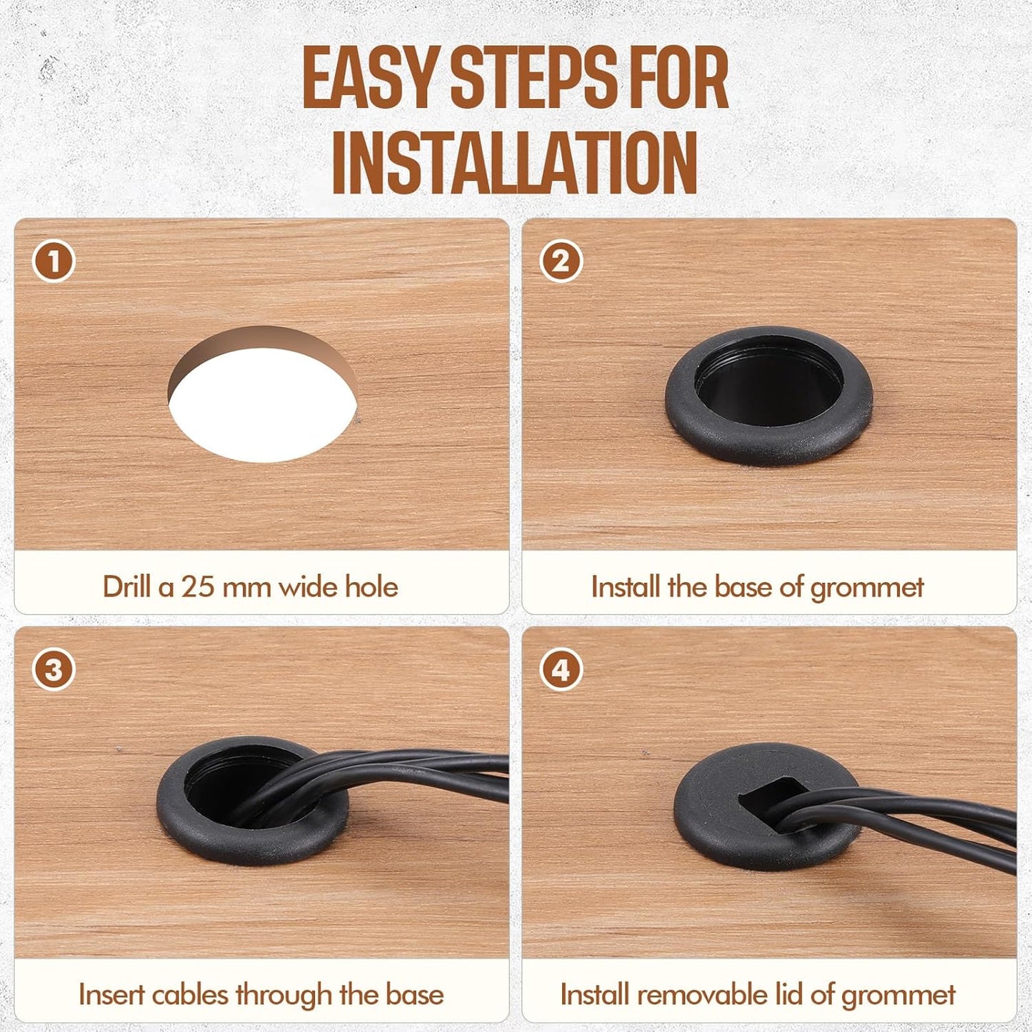 SATINIOR 20 Packs Desk Cable Wire Grommet Cord, PC Computer Desk Plastic Grommet Cord, Tidy Cable Hole Cover Organizers, 25 mm/ 1 Inch Mounting Hole Diameter