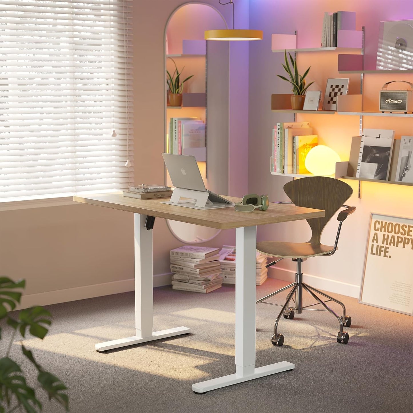 HUANUO 43 x 24 inch Electric Standing Desk Adjustable Height, 4 Memory Height Settings, Sit Stand Up Desk for Home Office & Computer Workstation, Light Walnut