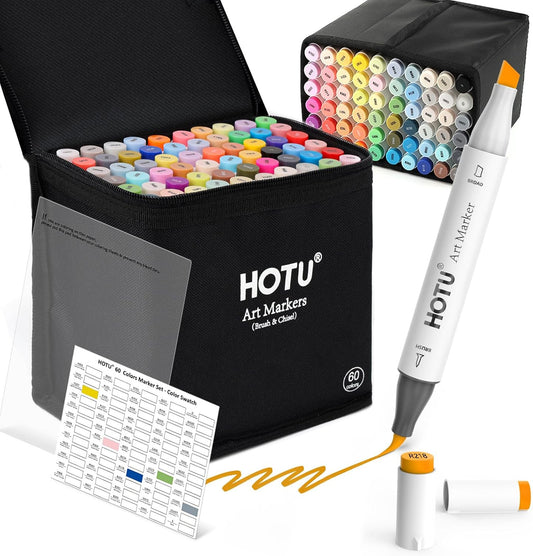 Alcohol Markers Brush Tip -60 Virant Colors Daul Tips Art Markers Set, for Artist Adults Coloring Illustrations, with Seamless Blending, Colorless Blender, Anti-Bleeding Pad, &Premium Ink